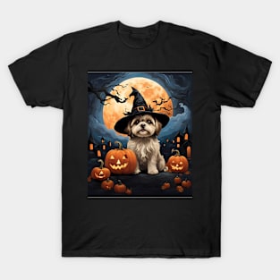 Aesthetic Halloween Lhasa Apso Dog Witch Pumpkin Horror Nights Custom T-Shirt